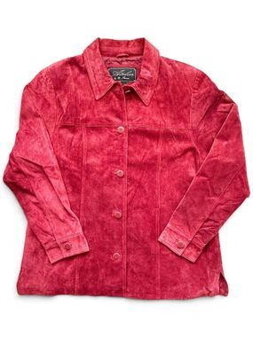100% Leather Suede Barn Coat Button Up Jacket 90s Y2K - XL - Red